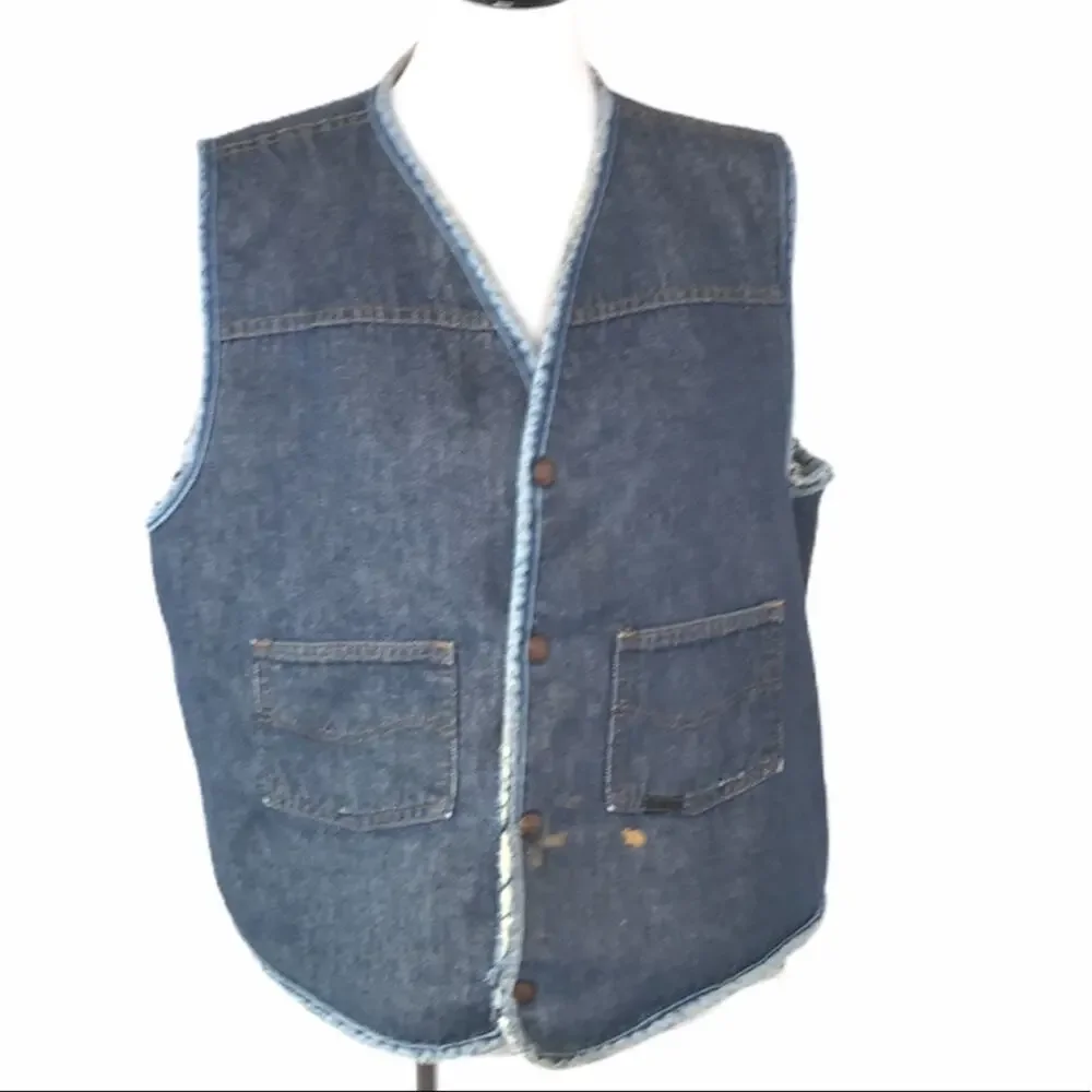 Vintage Roebuck’s Sherpa Jean Work Vest Blue Size XLarge